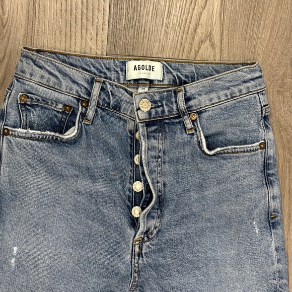 AGOLDE Women’s Sz 25 Jeans Nico High Rise Slim Distressed Denim Blue Button Fly - Picture 6 of 15